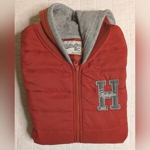 Huntington BC - Puffer Vest Hoodie Jacket, boys size 12, color is sienna & gray